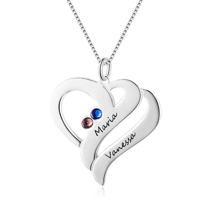 Certifié Collier 2 Prénom Personnalisé cœur