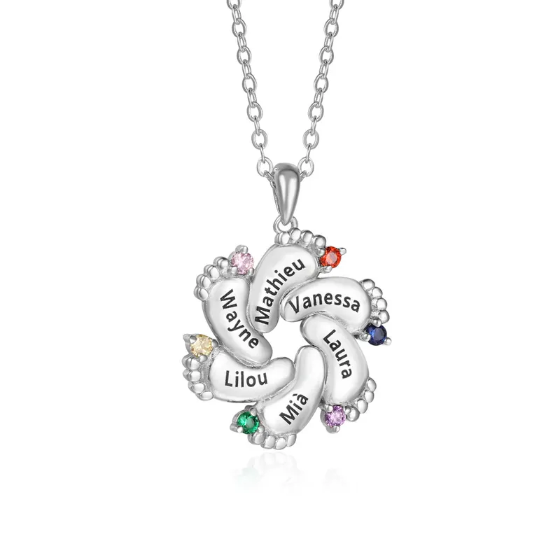 Premium Collier 6 Prénom Personnalisé pied bebe avec pierre de naissance