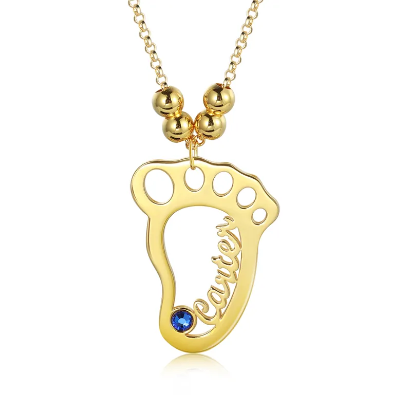 Collier 1 Prénom Personnalisé pied bebe avec 1 pierre de naissance Commander Vite