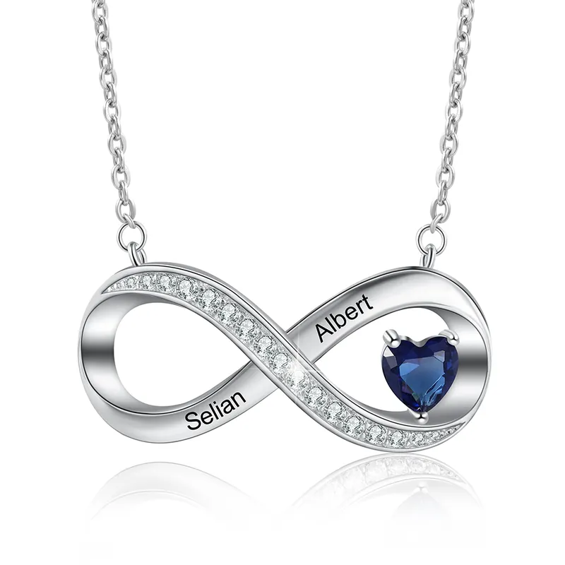 Populaire Collier Argent 925 Forever Love Infini 2 Prénoms 1 pierre de naissance Pour Elle