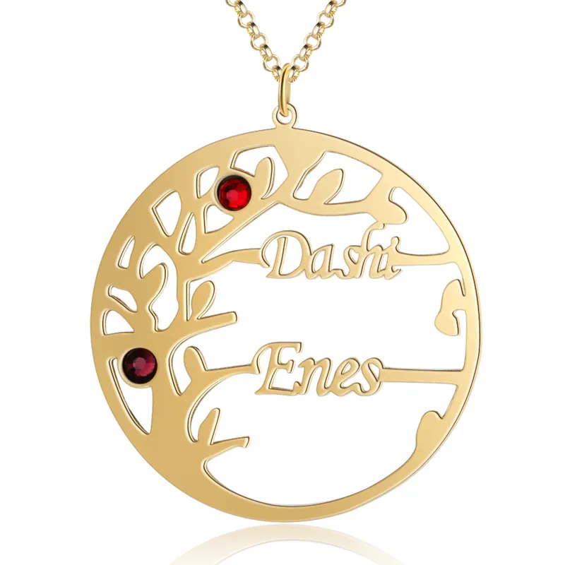 Acheter En Ligne Collier Argent Arbre de vie Arbre généalogique 2 prenoms Avec Pierre De Naissance