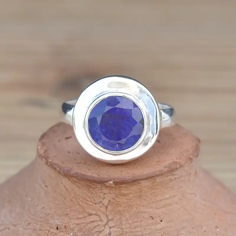 Super Prix Bague argent ronde en pierre semi precieuse TANZANITE T56