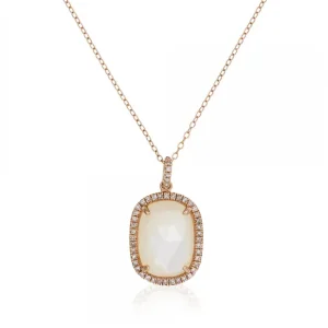 Tendance Collier Or Rose 375/1000 Angel Diamant 0,18ct Nacre 3,89ct