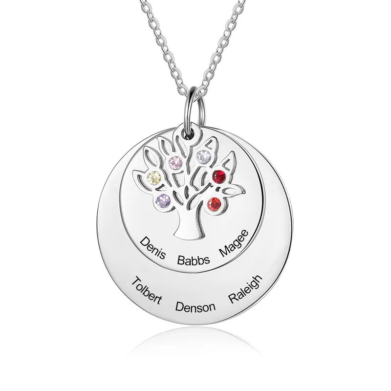 Nouvel Arrivage Collier Pendentif Arbre de vie Arbre généalogique 6 prenoms Avec Pierre De Naissance