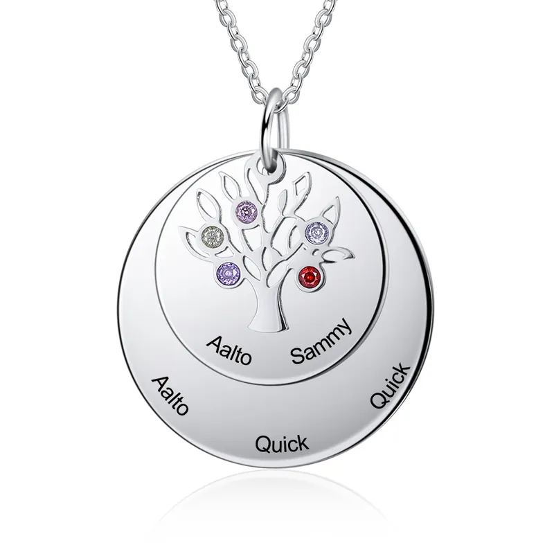 Offre Exclusive Collier Pendentif Arbre de vie Arbre généalogique 5 prenoms Avec Pierre De Naissance