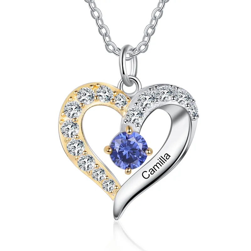Nouvel Arrivage Collier Prénom cœur Argent 925 1 Prénom 1 pierre de naissance
