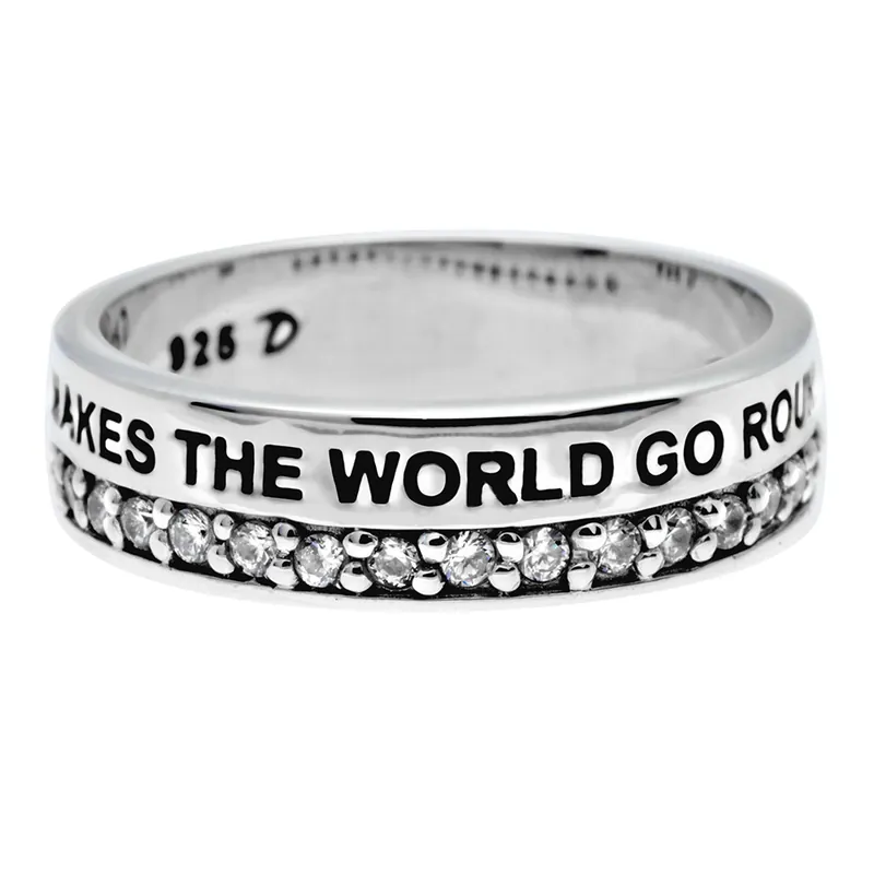 Soldes Bague en Argent 925 message LOVE MAKES THE WORLD GO ROUND