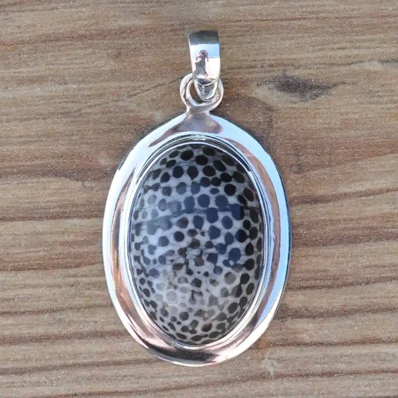Usine Directe Pendentif ovale en argent plat et Corail tigre