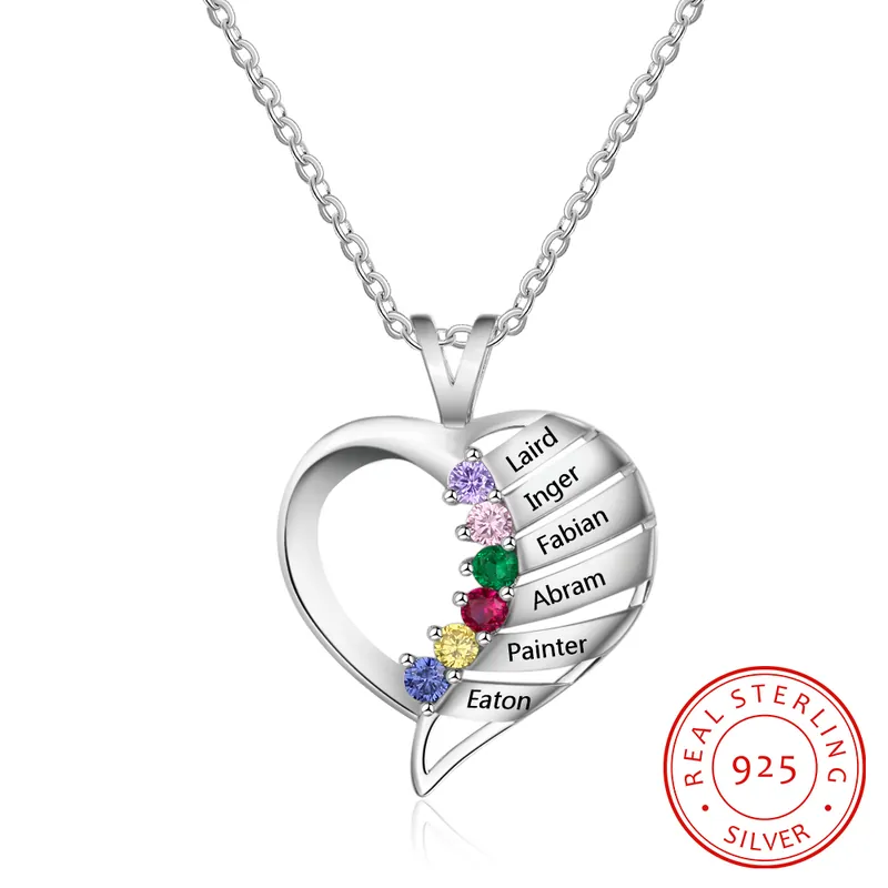 Remise Collier en argent 925 6 Prénoms Personnalisés avec 6 Pierre de Naissance