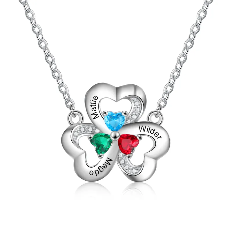 Collier 3 Prénom Personnalisé Pendentif Cœur avec 3 Pierre de Naissance Réduction