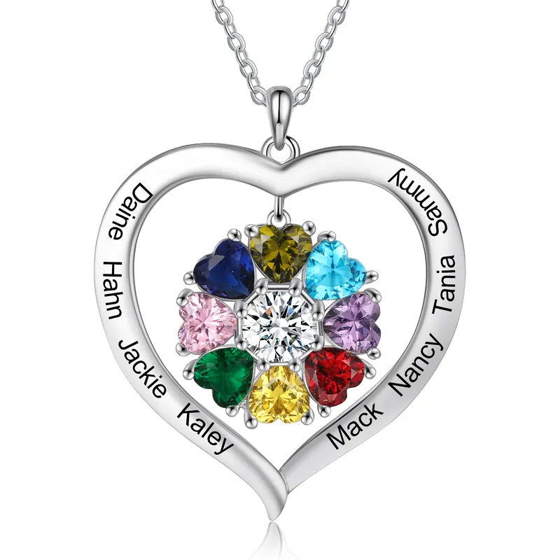 Collier 8 Prénom Personnalisé Pendentif Cœur avec 8 Pierre de Naissance Gros Lot