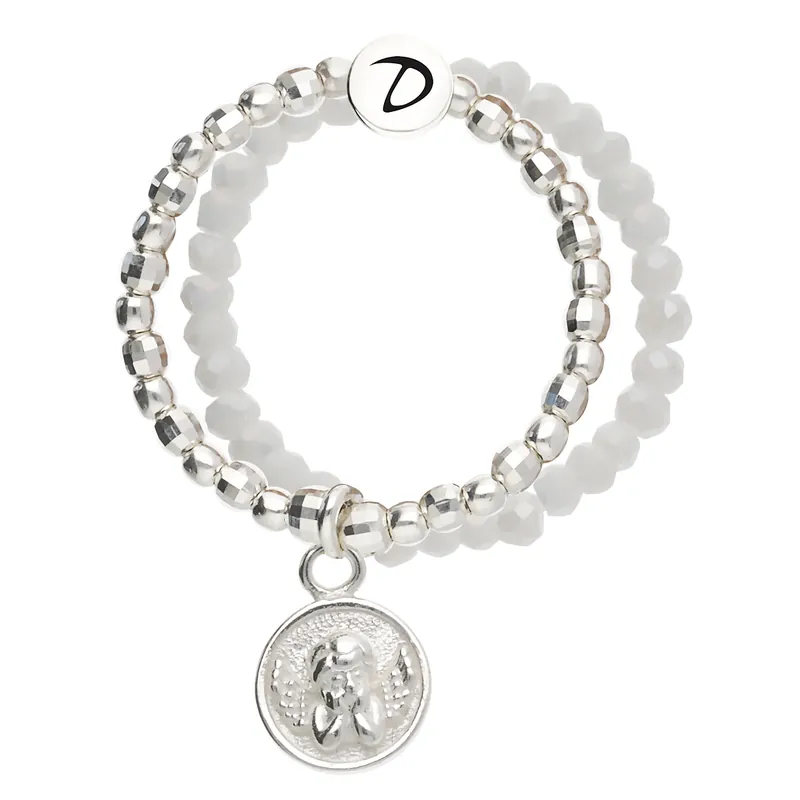 Bague Double Élastique Argent 925 Blanche Pastille Ange Jusqu’à Épuisement Des Stocks