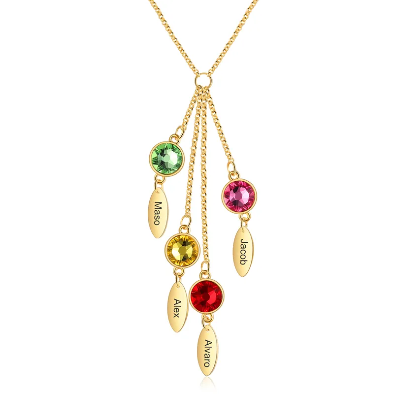 Top Vente Collier 4 Prénom 4 pierre de naissance Pour Elle