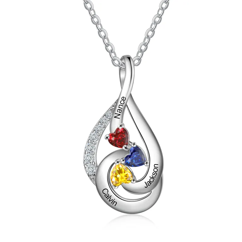Original Collier 3 Prénom Personnalisé Pendentif avec 3 Pierre de Naissance