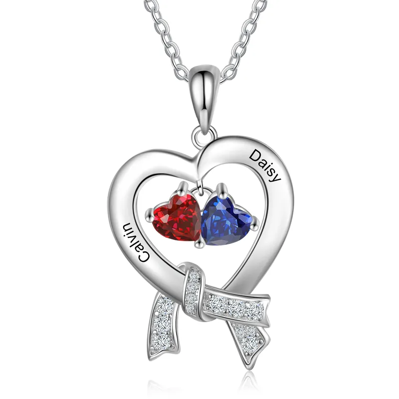 Collier Prénom cœur Argent 925 2 Prénom 2 pierre de naissance Prix Cassé