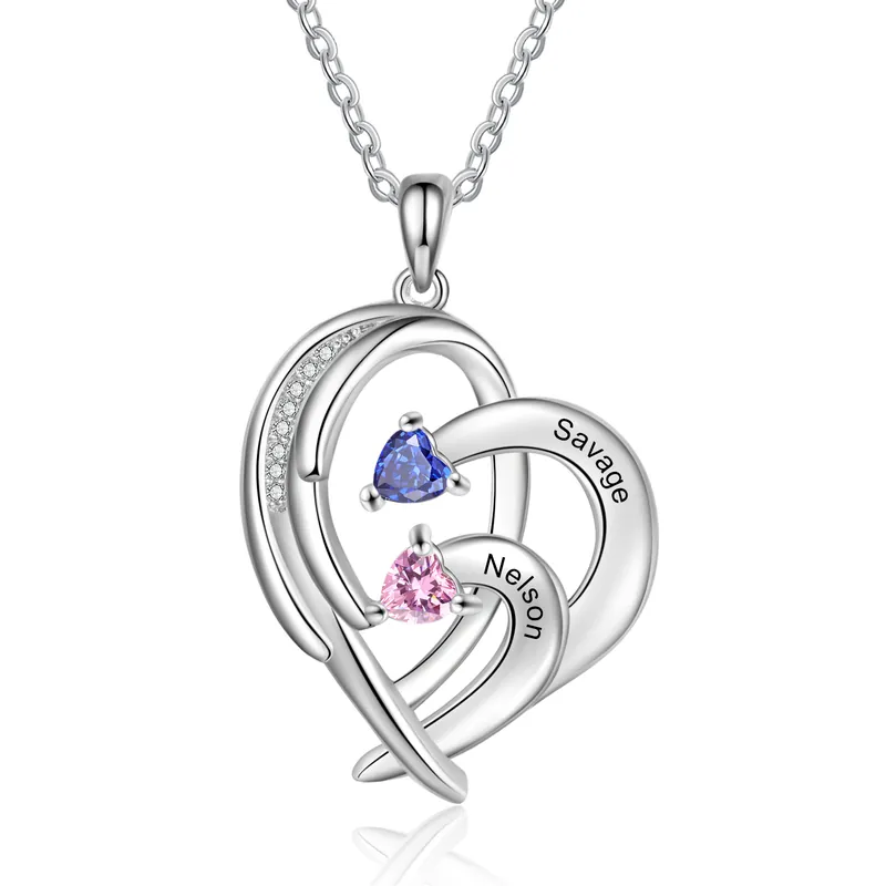 Jusqu’à Épuisement Des Stocks Collier Prénom cœur 2 Prénom 2 pierre de naissance