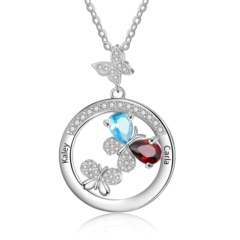 Acheter En Ligne Collier Papillon 2 Prénoms 2 pierre de naissance