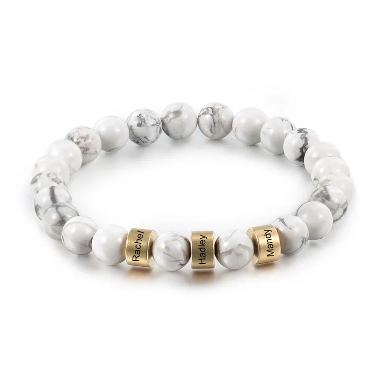 Bracelet 3 Prénom Personnalisébracelet en howlite blanc Promotion