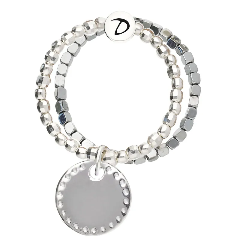 Réduction Bague Double Élastique Argent 925 Grise Pastille Petits Points Gravable