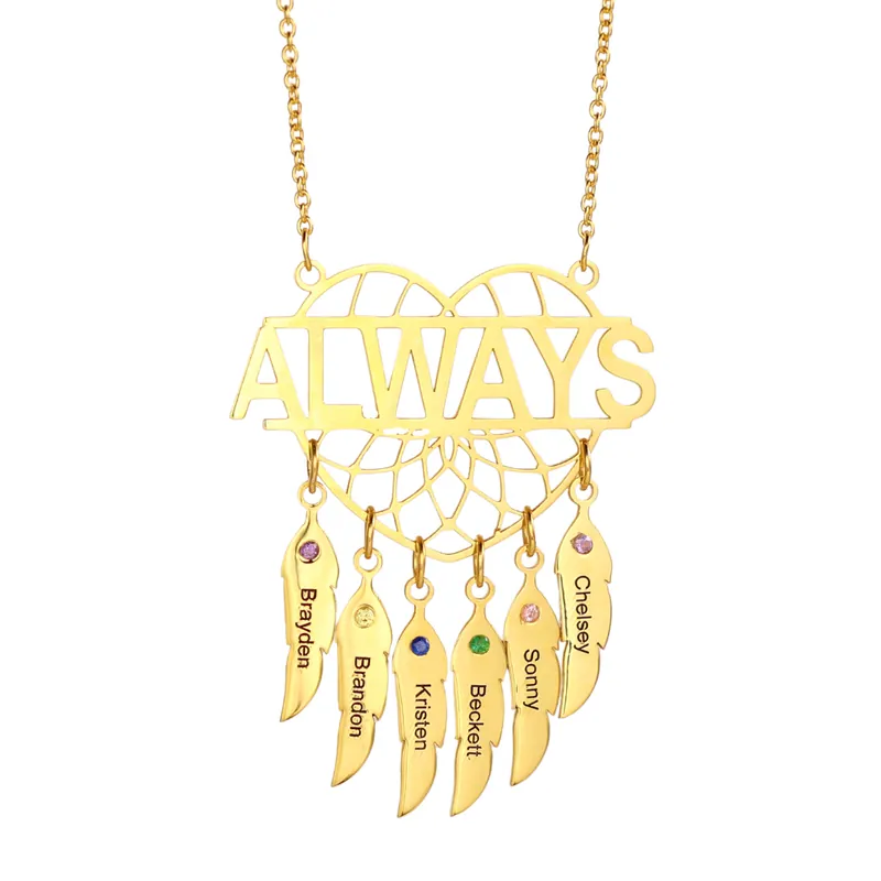 Certifié Collier Attrape-rêves 6 Prénom Personnalisé avec 6 Pierre De Naissance et texte