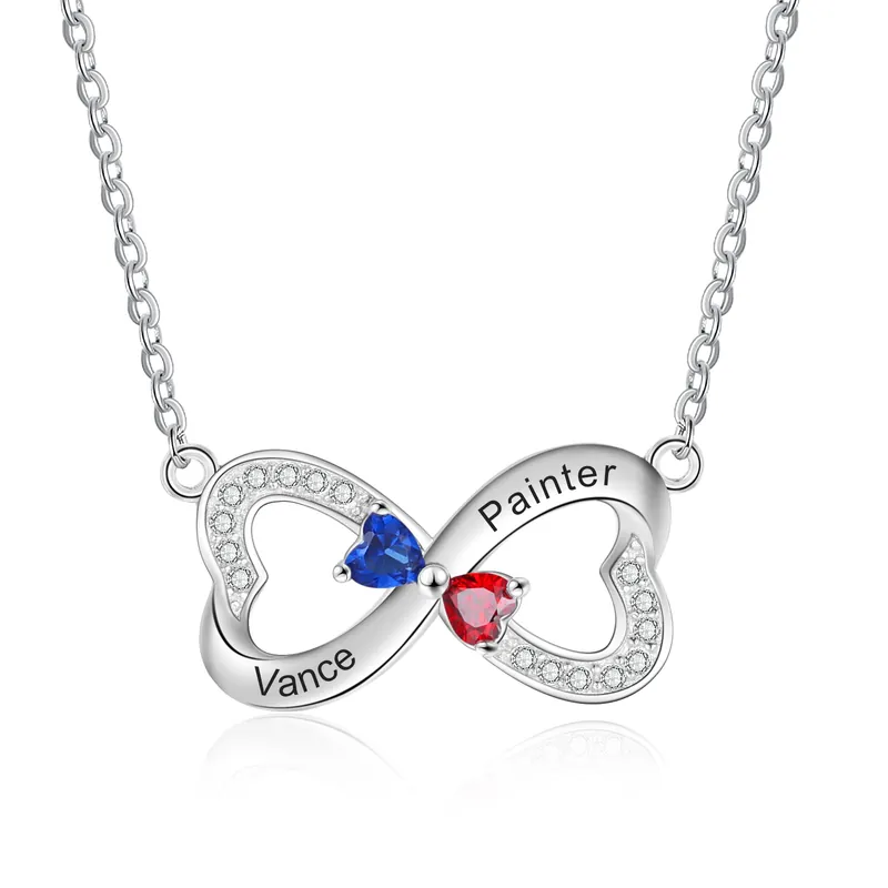 Certifié Chère Maman - Collier 2 Prénom Personnalisé Pendentif Cœur avec 2 Pierre de Naissance