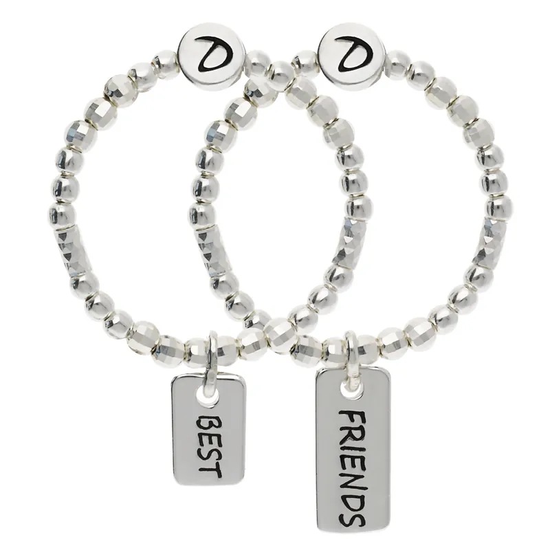 Nouvel Arrivage DUO DE BAGUES ÉLASTIQUES BEST ET FRIENDS VENDUES ENSEMBLE Argent 925