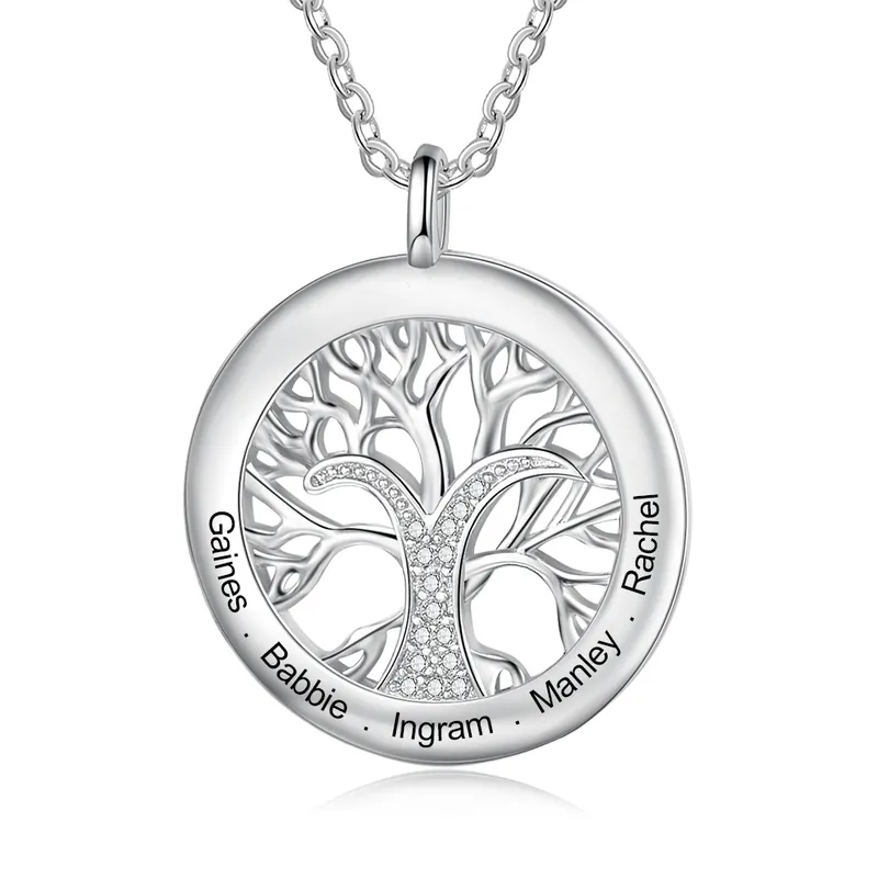 Achat Immédiat Collier Pendentif 5 prénom Personnalisé Arbre de vie Arbre généalogique