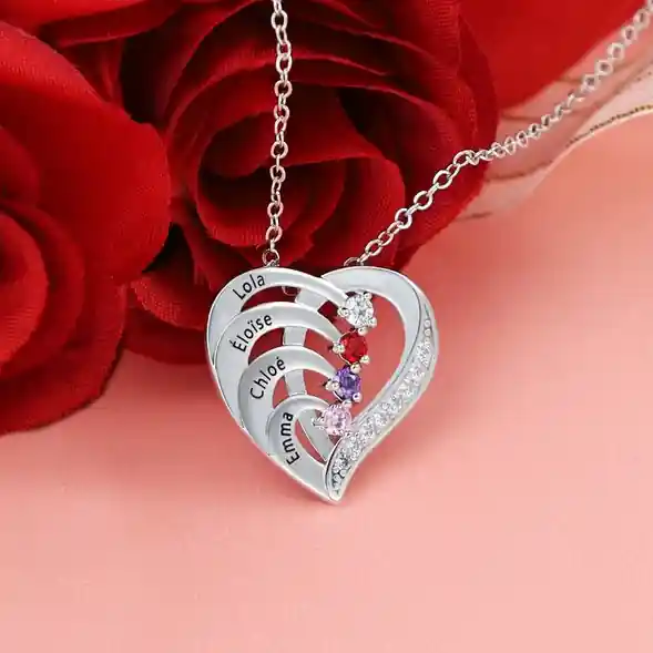À Ma magnifique Maman - Collier Prénom Personnalis cœur en Argent 925 4 Prénoms 4 pierre de naissance Jusqu’à Épuisement Des Stocks