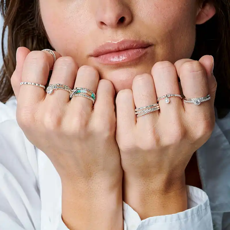 BAGUE ÉLASTIQUE DOUBLE VERT D’EAU-BEIGE-BLEU CLAIR Argent 925 Achat Immédiat