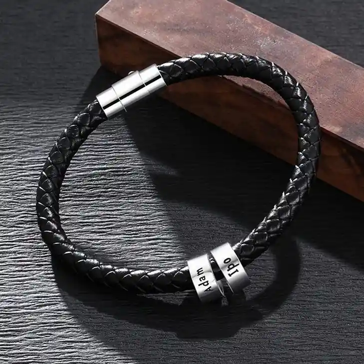 Offre Exclusive BraceletCuir tressé Prénom Personnalisé Bracelet Homme Avec 2 Perles