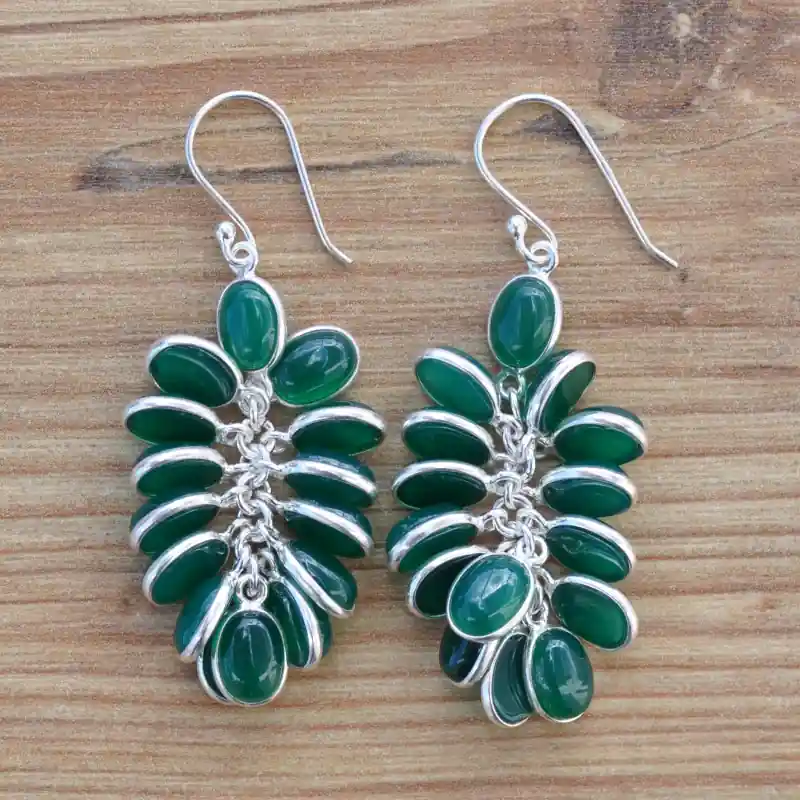 Achetez Aujourd’hui Belles boucles d'oreilles grappes argent et 15 pierres en Agate verte (vert)