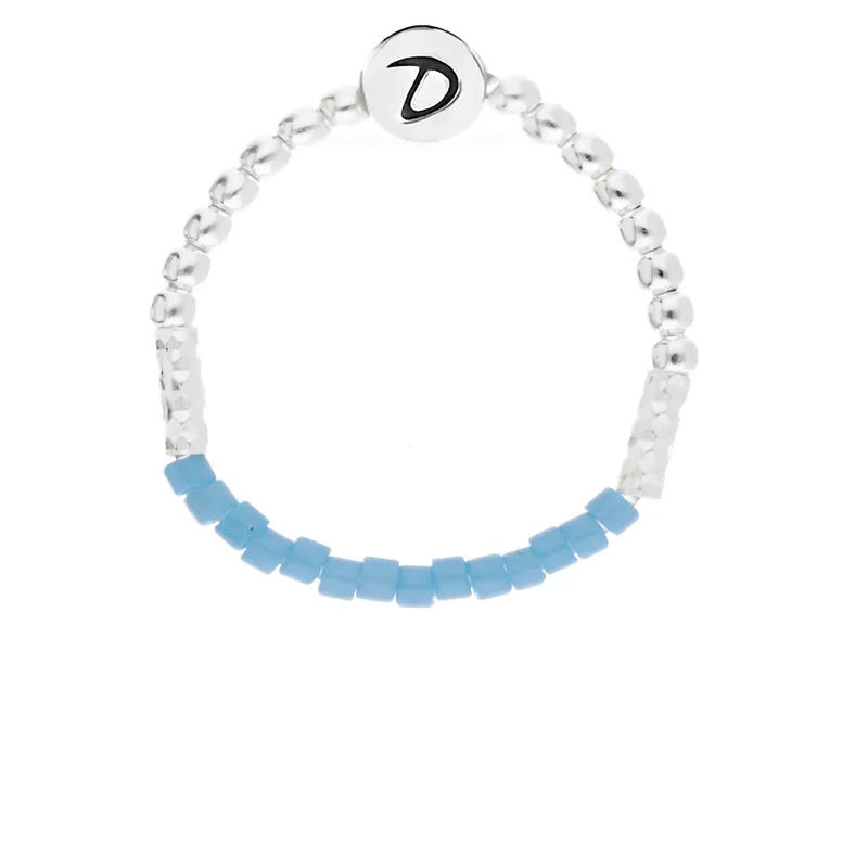 Prix Cassé BAGUE ELASTIQUE BLEU NUIT PERLES ARGENT