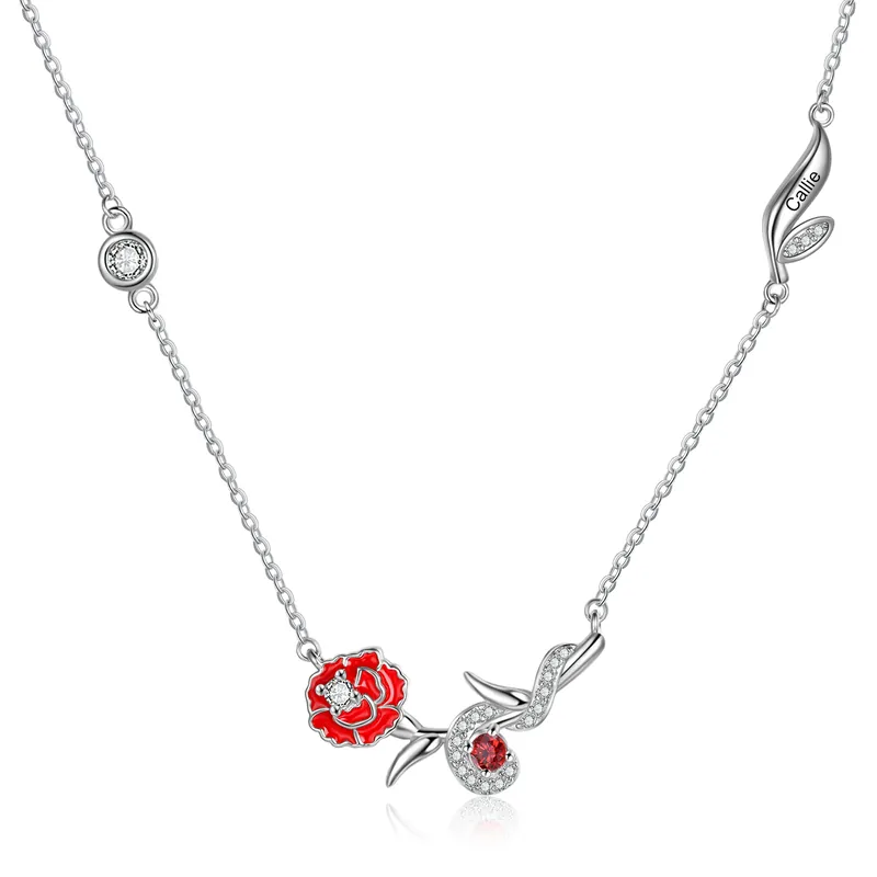 Janvier-Collier prénom personnalisé avec pierre de naissance fleur de naissance Authentique