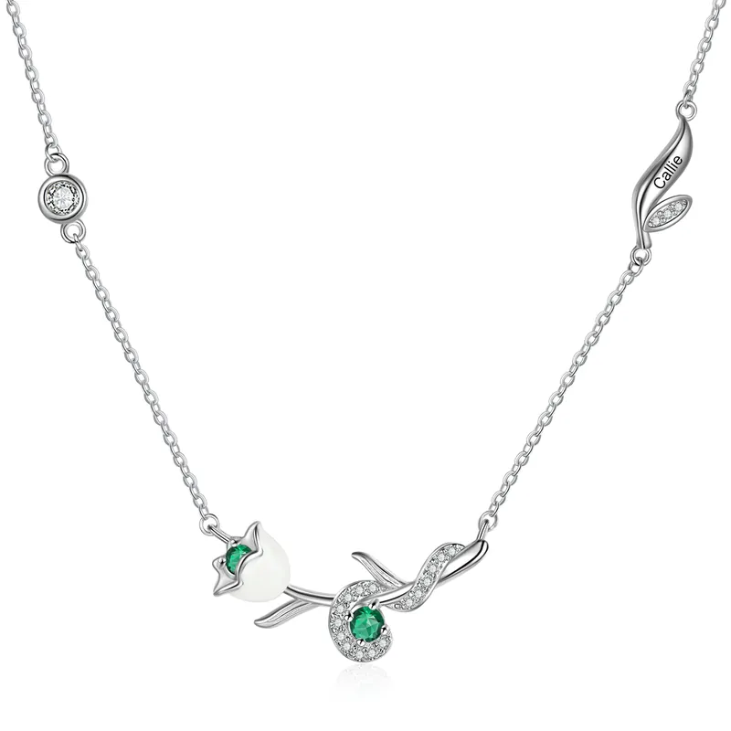Mai-Collier prénom personnalisé avec pierre de naissance fleur de naissance Promotion Saisonnière