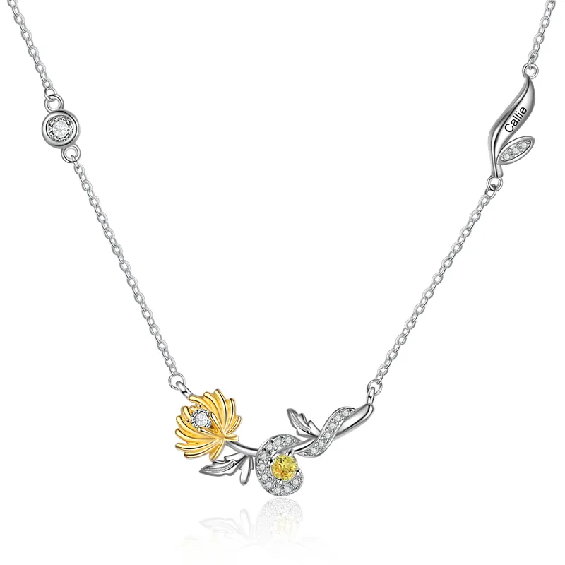 Novembre-Collier prénom personnalisé avec pierre de naissance fleur de naissance Paiement Sécurisé