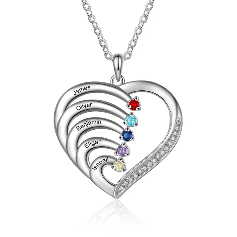 Promotion Collier cœur 5 Prénoms Personnalis 5 pierre de naissance en Cuivre