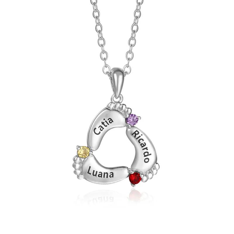 À ma précieuse Maman-Collier 3 Prénom Personnalisé pied bebe avec pierre de naissance Certifié