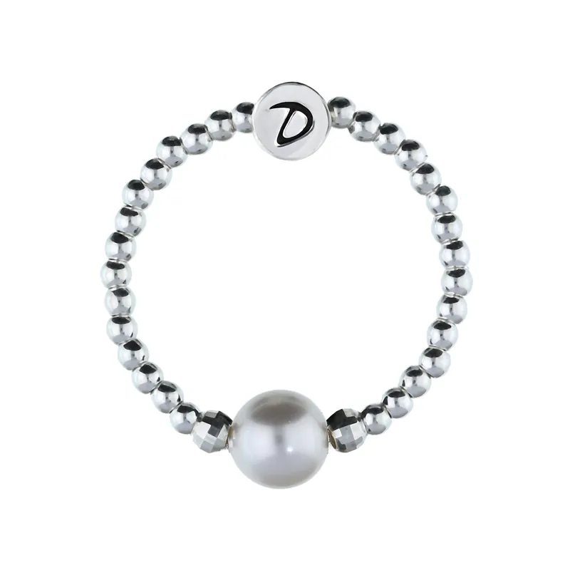 Solde BAGUE ELASTIQUE PERLE CREME