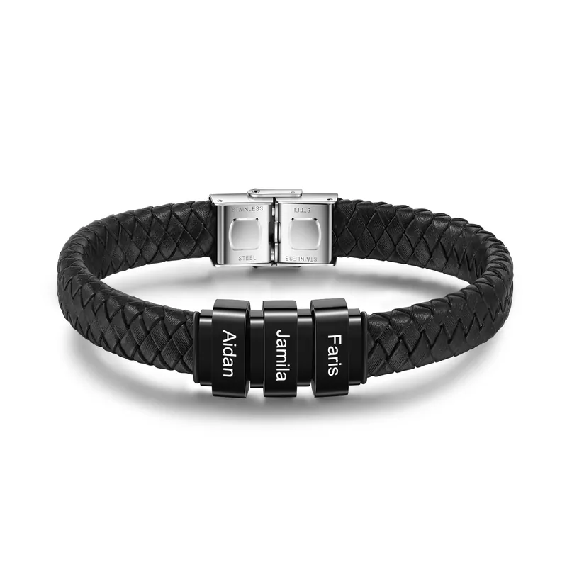 Bracelet Cuir tressé 3 Prénom Personnalisé Bracelet Homme Pas Cher