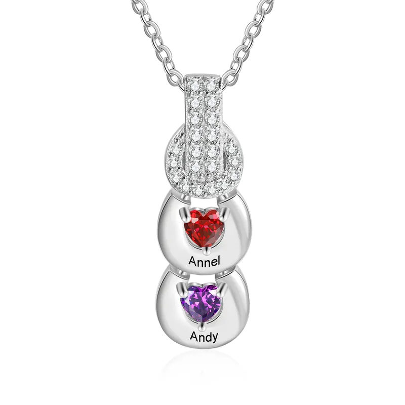 Collier 2 Prénoms Personnalisé avec 2 pierres de naissance Promotion Saisonnière