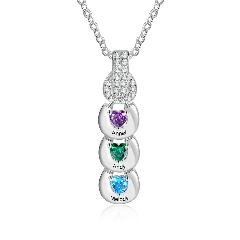 Collier 3 Prénoms Personnalisé avec 3 pierres de naissance Seulement Aujourd’hui