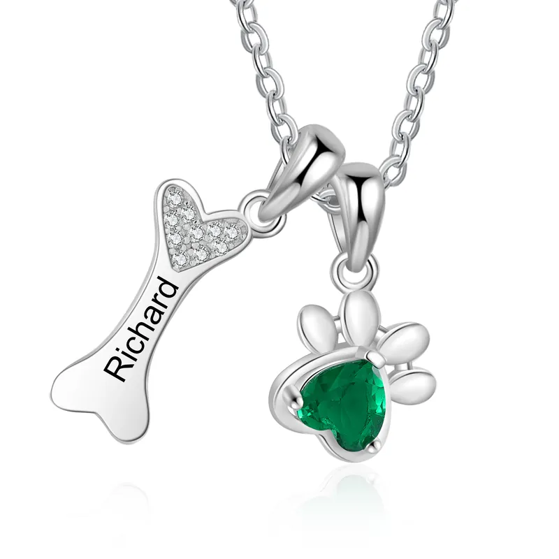 Acheter Direct Collier Patte de chien 1 Prénom Personnalisé avec 1 pierre de naissance