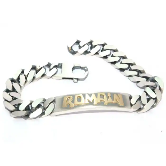 Meilleure Vente Gourmette homme argentmaille serrée prénom découpé Or compris