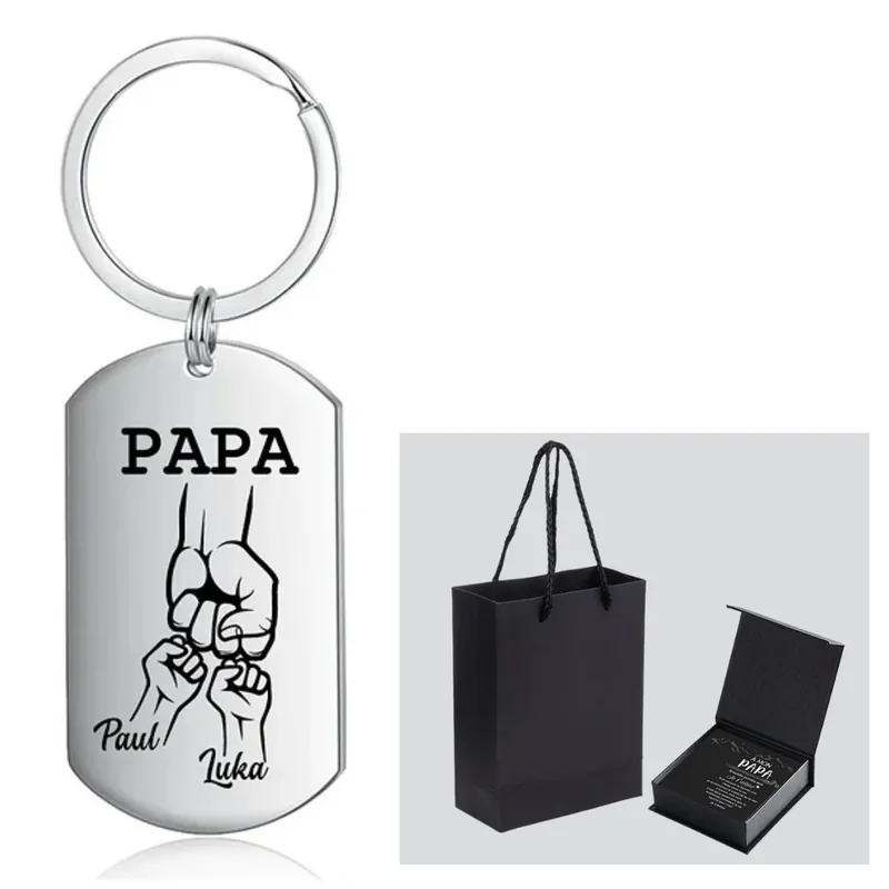 À mon Papa - Combinaison de Bracelet et Porte-Clés Poings 2 Prénoms Personnalisé Bon Marché