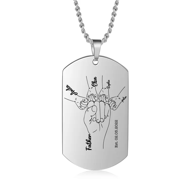 Acheter Direct Collier 4 Prénoms Personnalisés avec Photo et Texte et Date Collier Homme