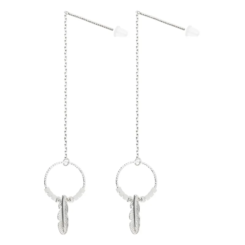 Bon Marché Boucles Pendantes Argent 925 Plume Bohème Blanc
