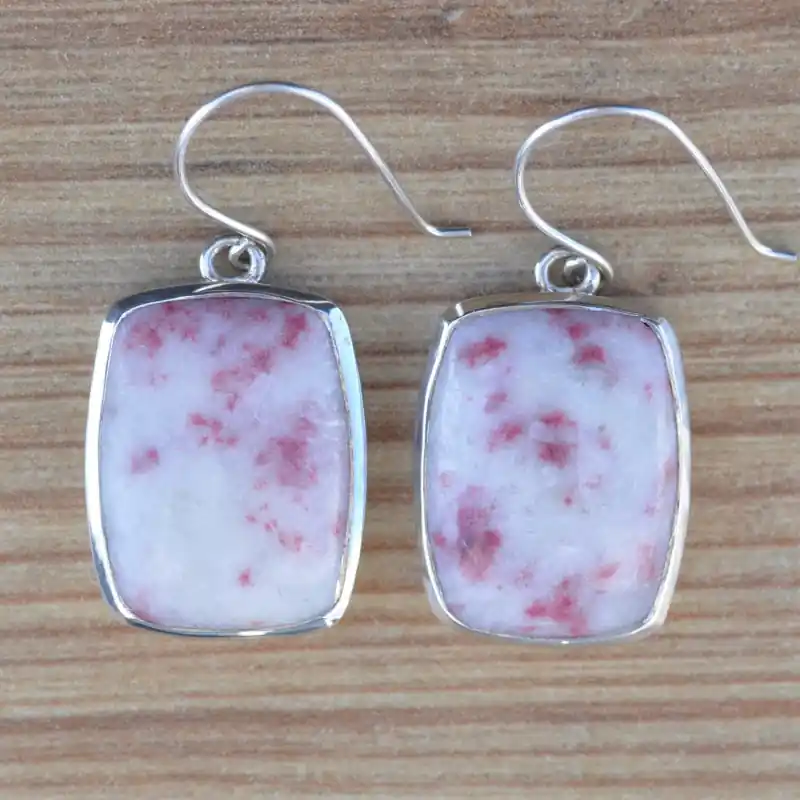 Prix Cassé Boucles d'oreilles en argent et pierre Cinabre rectangulaire