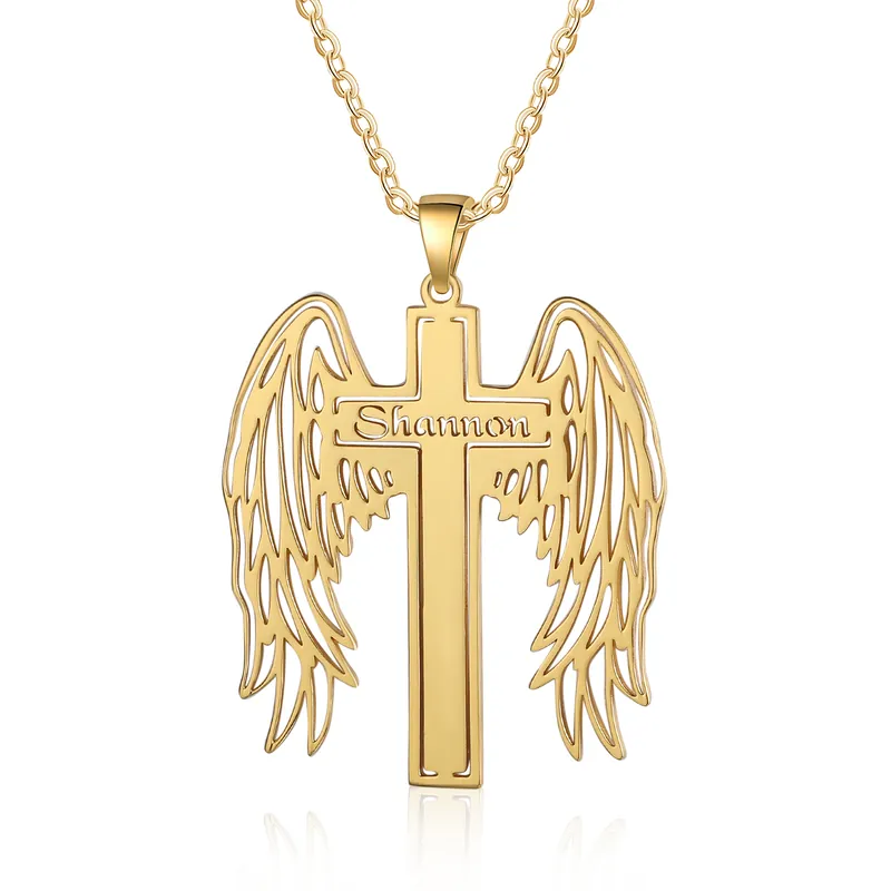 Collier Prénom personnalisé de croix d'aile d'ange Tendance