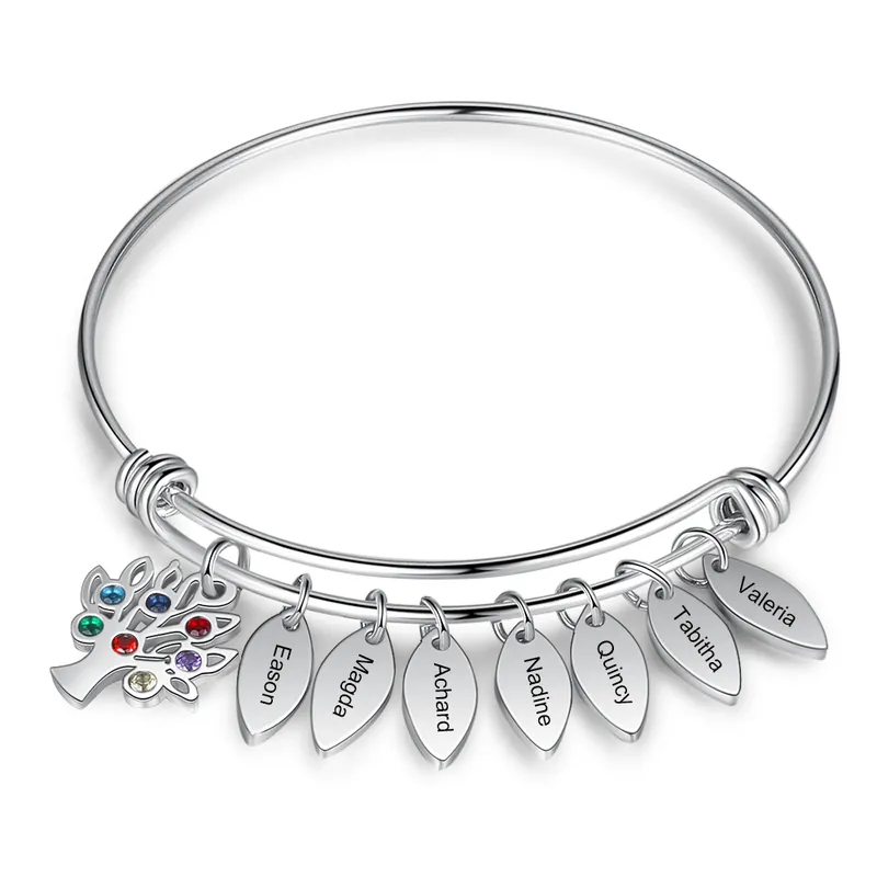 Exclusif À Ma Mamie - Bracelet Arbre généalogique 7 Prénom Personnalisé 7 Pierre de Naissance