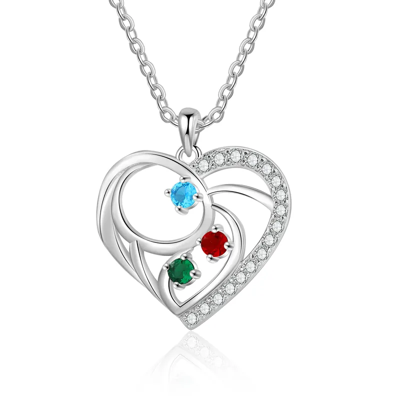 Collier Cœur 3 Pierres de Naissance Meilleure Vente